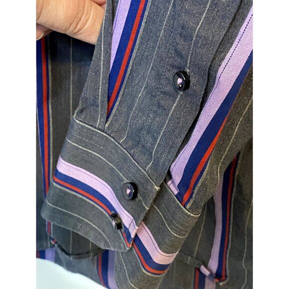 Tommy Hilfiger Mens Medium Button Up Shirt 80s 2 Ply Fabric Stripe 100% Cotton - Picture 11 of 13